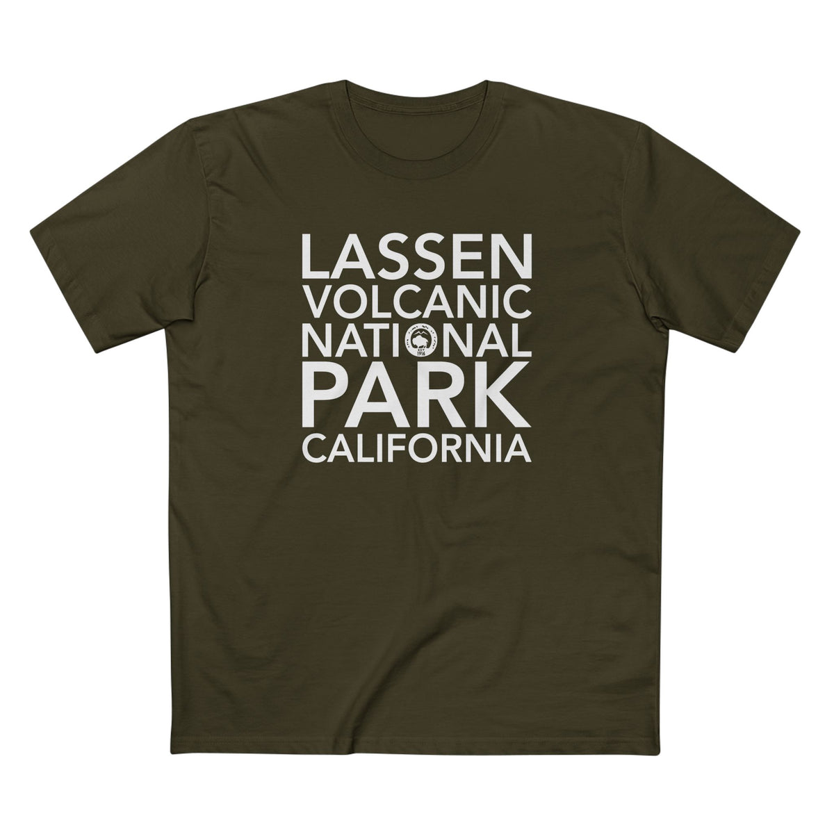 Lassen Volcanic National Park T-Shirt Block Text in Army
