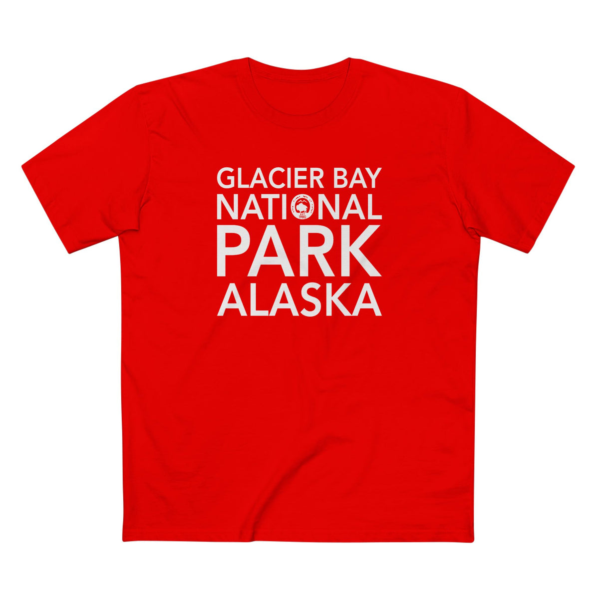 Glacier Bay National Park T-Shirt Block Text in Red