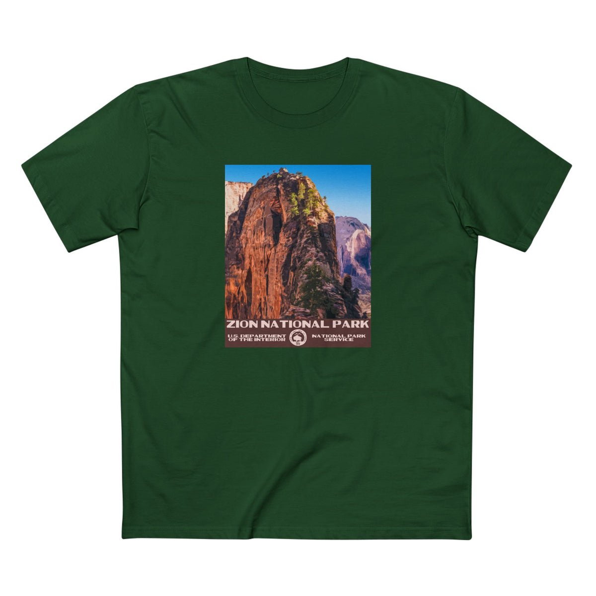 Zion National Park T-Shirt - Angel's Landing in Forest Green
