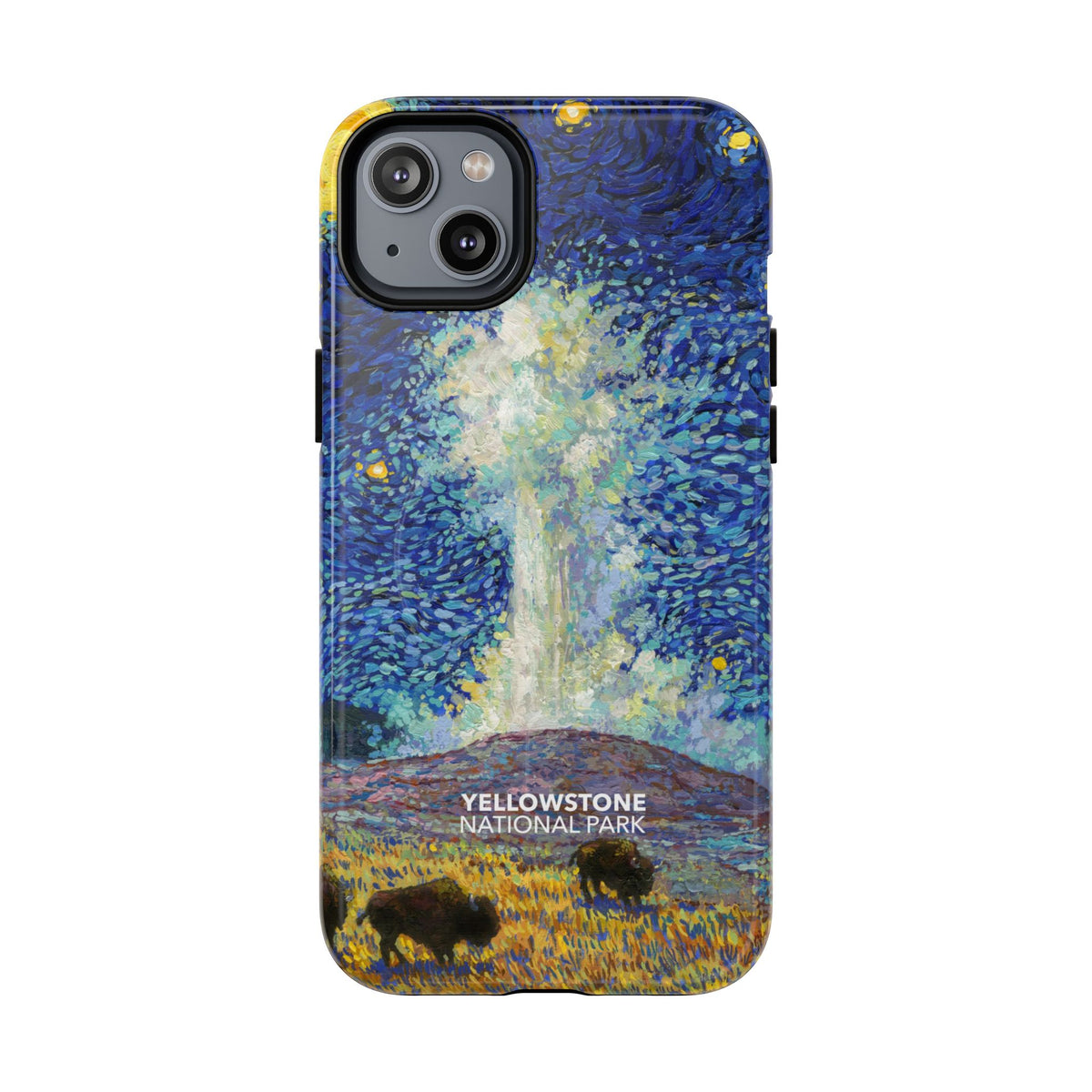 Yellowstone National Park iPhone Case with MagSafe - Old Faithful Starry Night