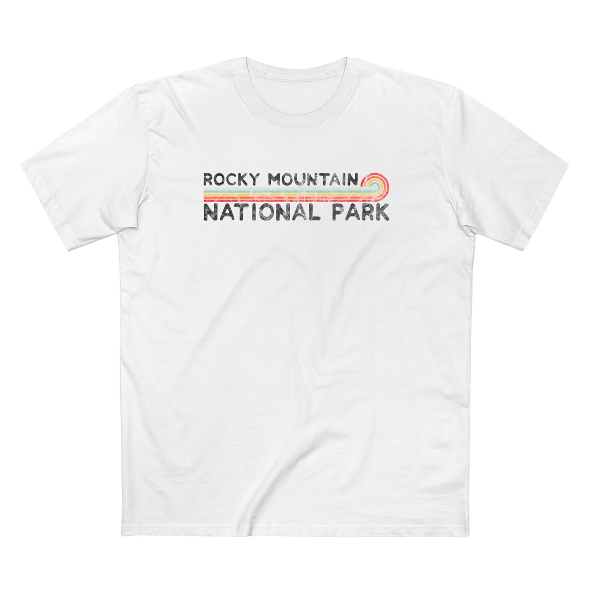 Rocky Mountain National Park T-Shirt - Vintage Stretched Sunrise in White