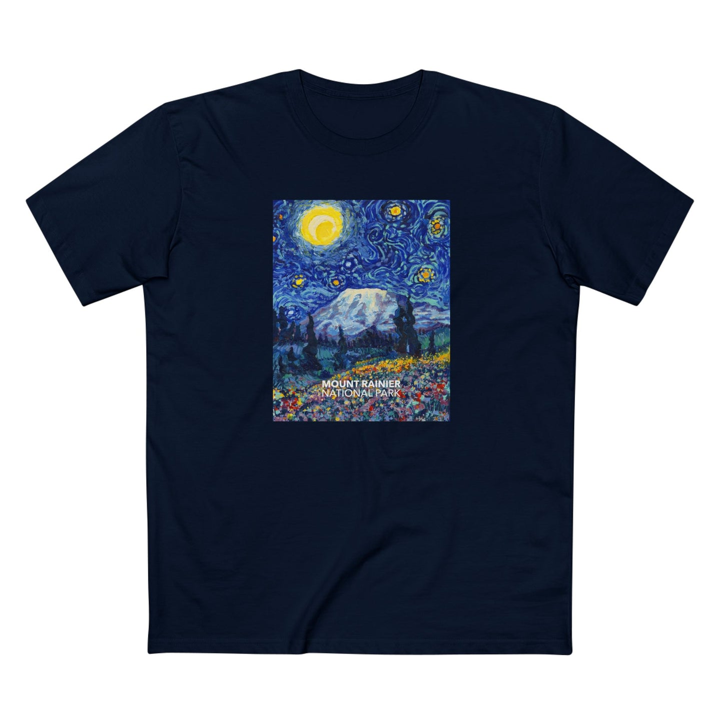 Mountain Rainier National Park T-Shirt - The Starry Night in Navy