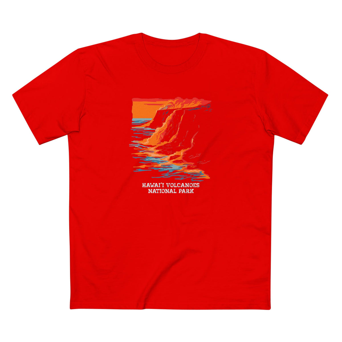 Hawaii Volcanoes National Park T-Shirt - Sea Lava Illustration in Red