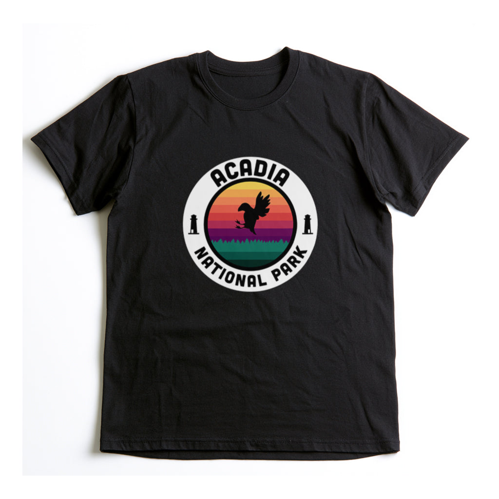 Acadia National Park T-Shirt - Round Badge Design in Black