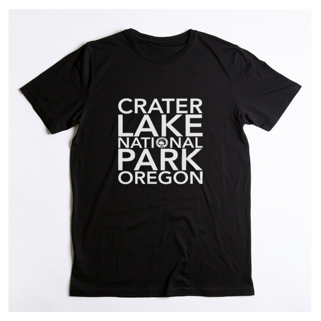 Crater Lake National Park T-Shirt Block Text in Black