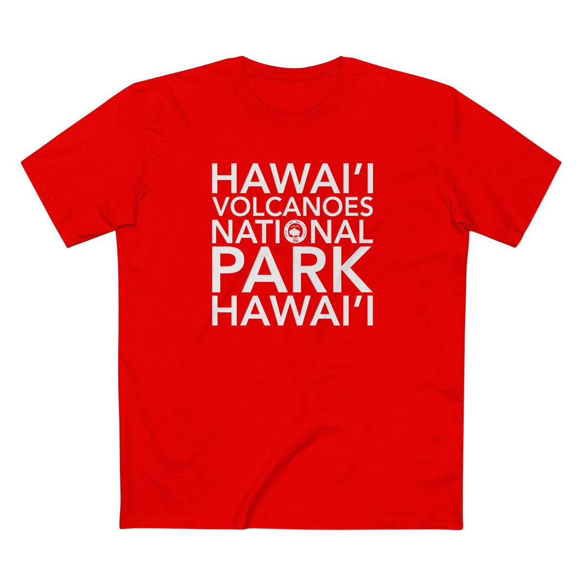 Hawai'i Volcanoes National Park T-Shirt Block Text in Red