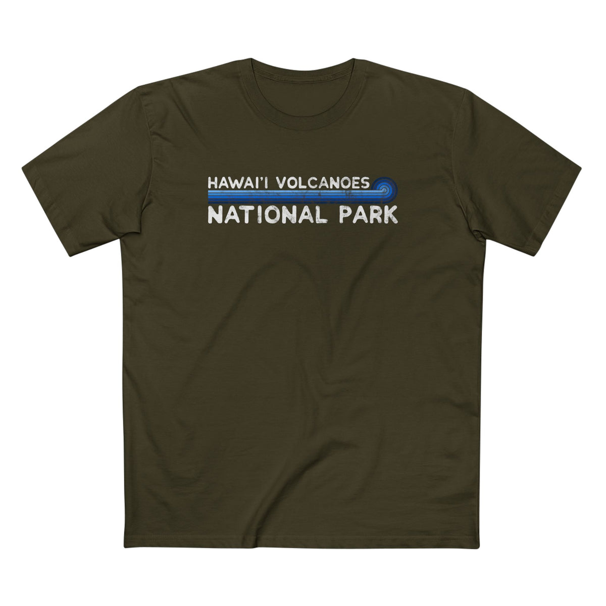 Hawaii Volcanoes National Park T-Shirt - Blue Vintage Stretched Sunrise in Army