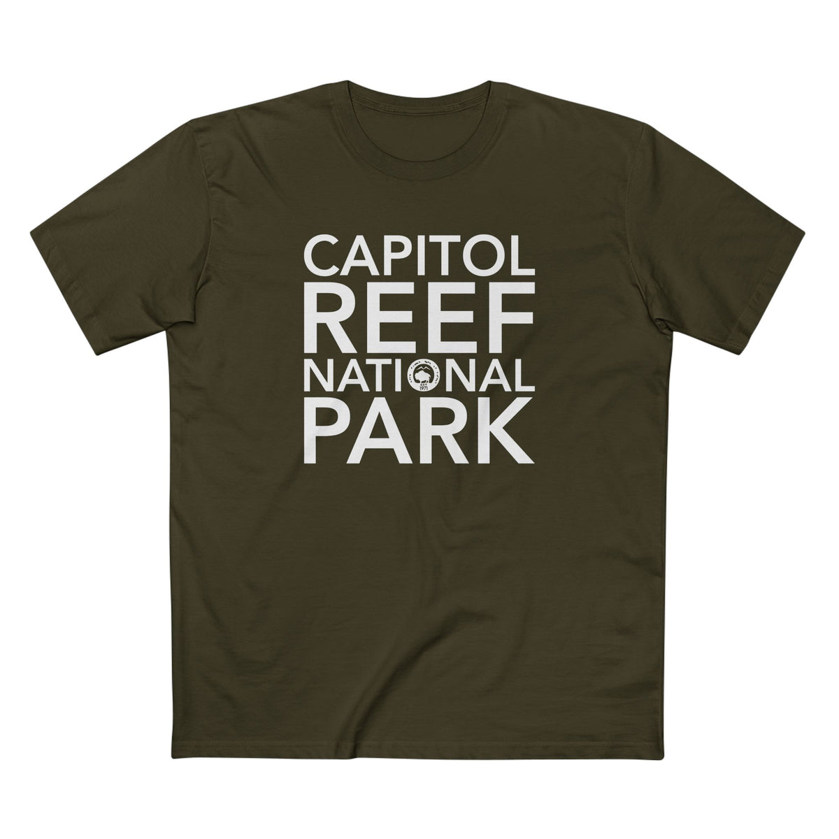 Capitol Reef National Park T-Shirt Block Text in Army