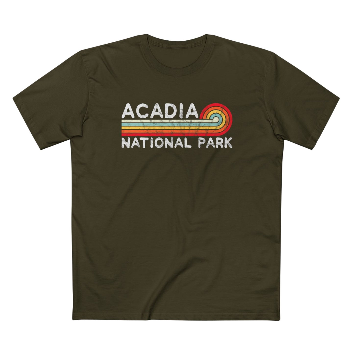 Acadia National Park T-Shirt - Vintage Stretched Sunrise in Army
