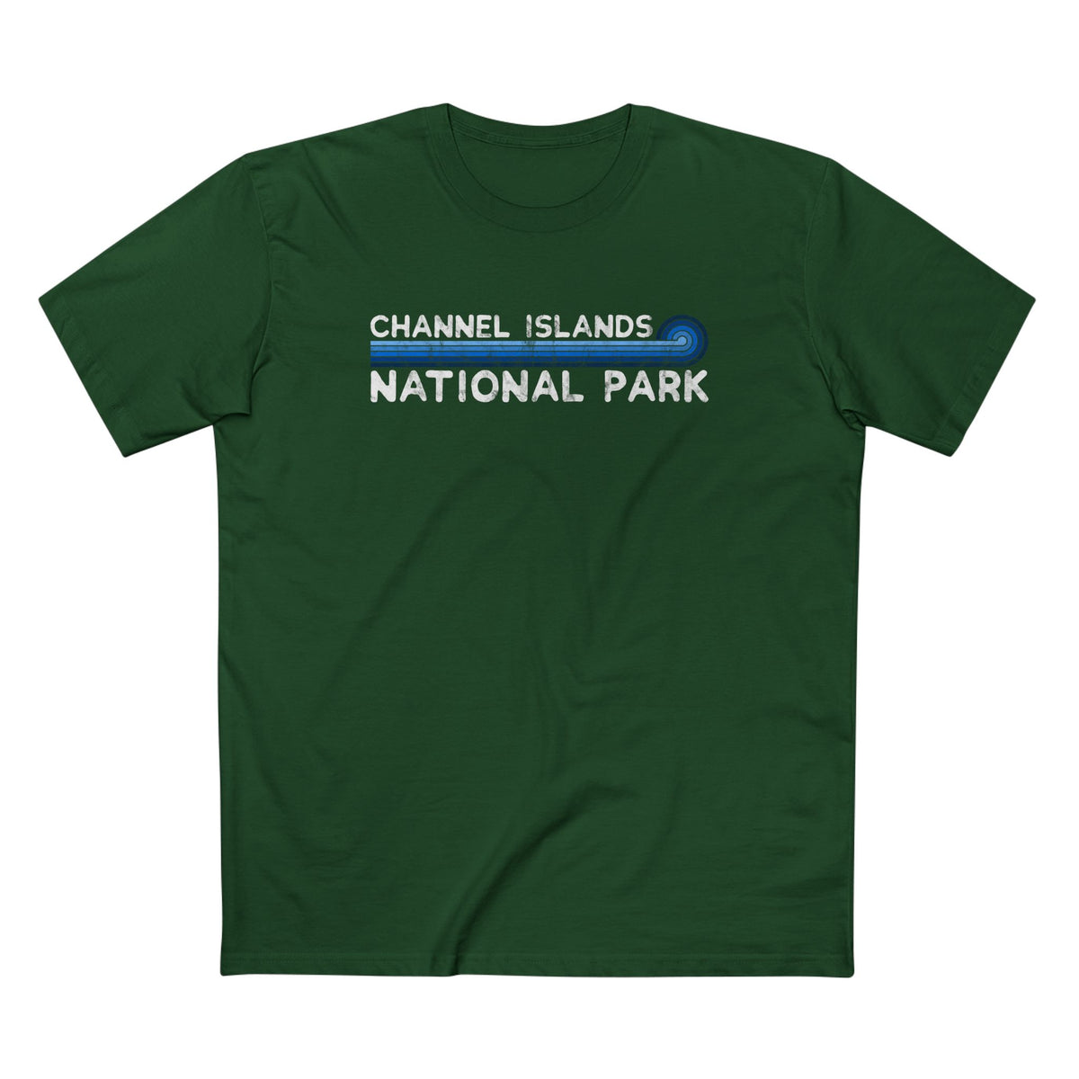 Channel Islands National Park T-Shirt - Blue Vintage Stretched Sunrise in Forest Green