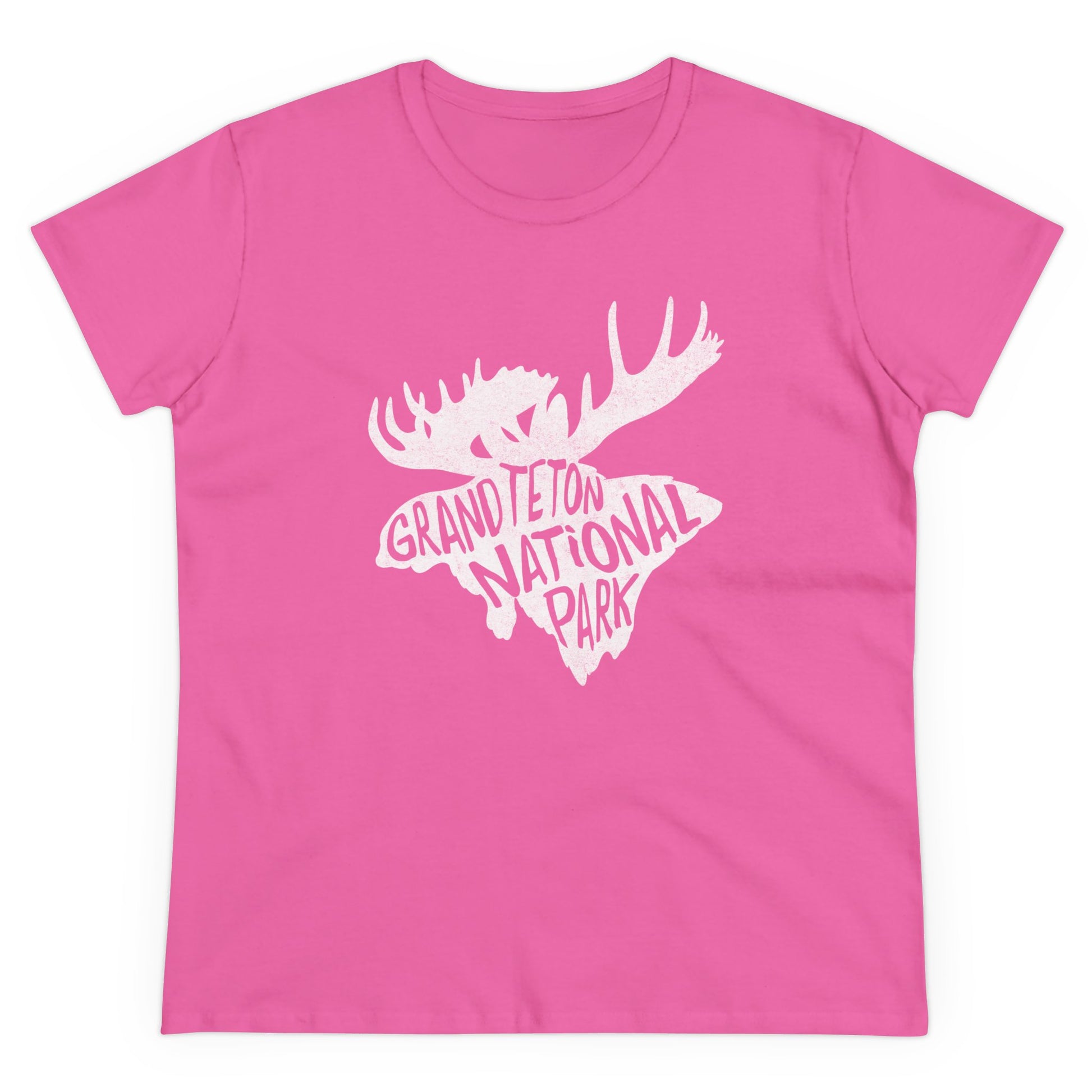 Grand Teton National Park Women's t-shirt — moose silhouette — front view in pink