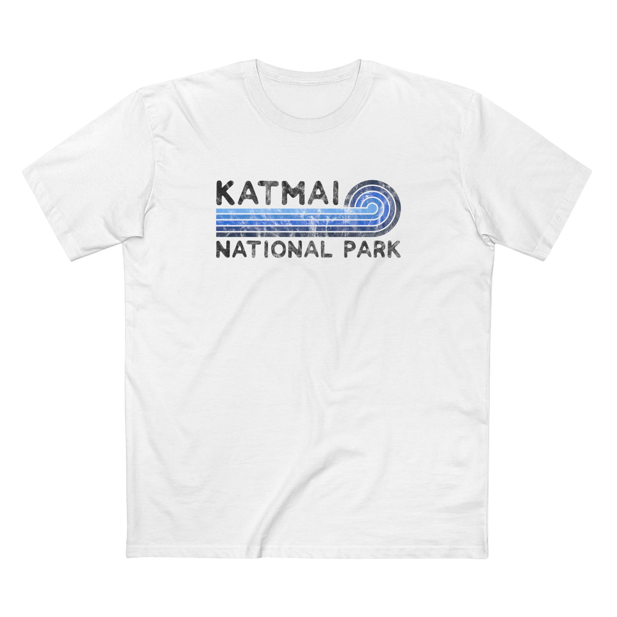 Katmai National Park T-Shirt - Blue Vintage Stretched Sunrise in White