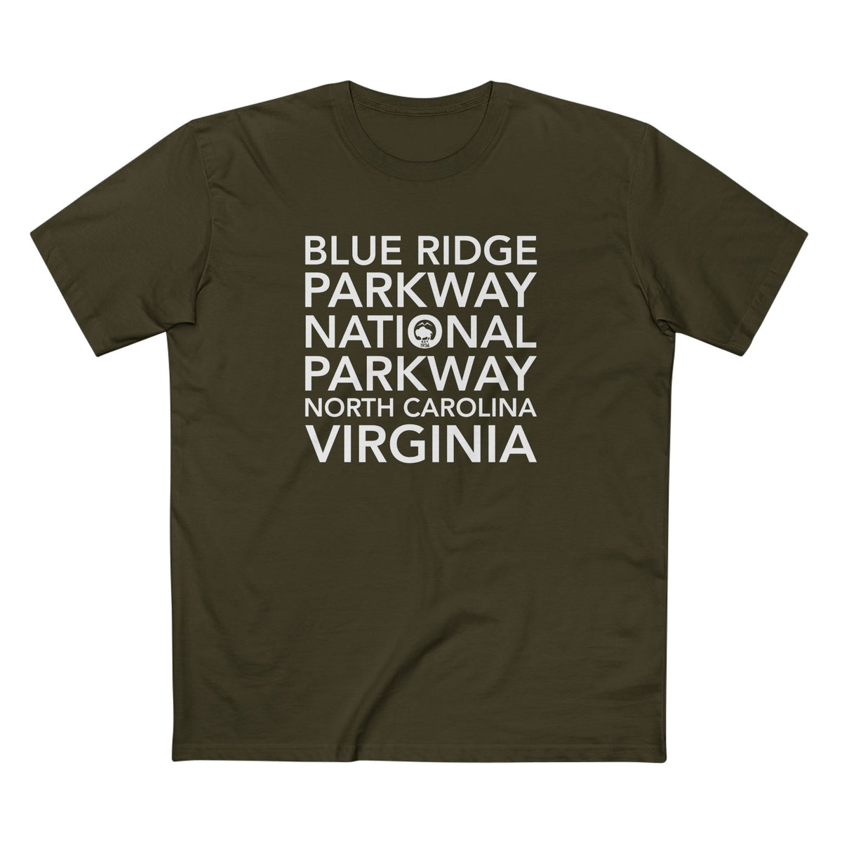 Blue Ridge Parkway T-Shirt Block Text in Army