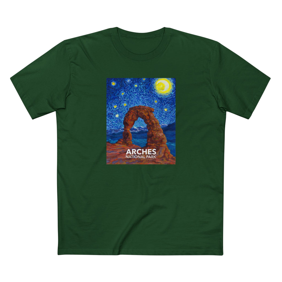 Arches National Park T-Shirt - The Starry Night in Forest Green