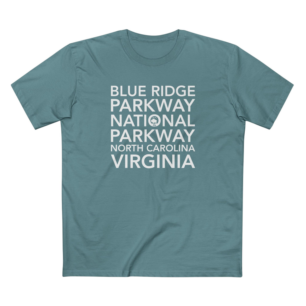 Blue Ridge Parkway T-Shirt Block Text in Slate Blue