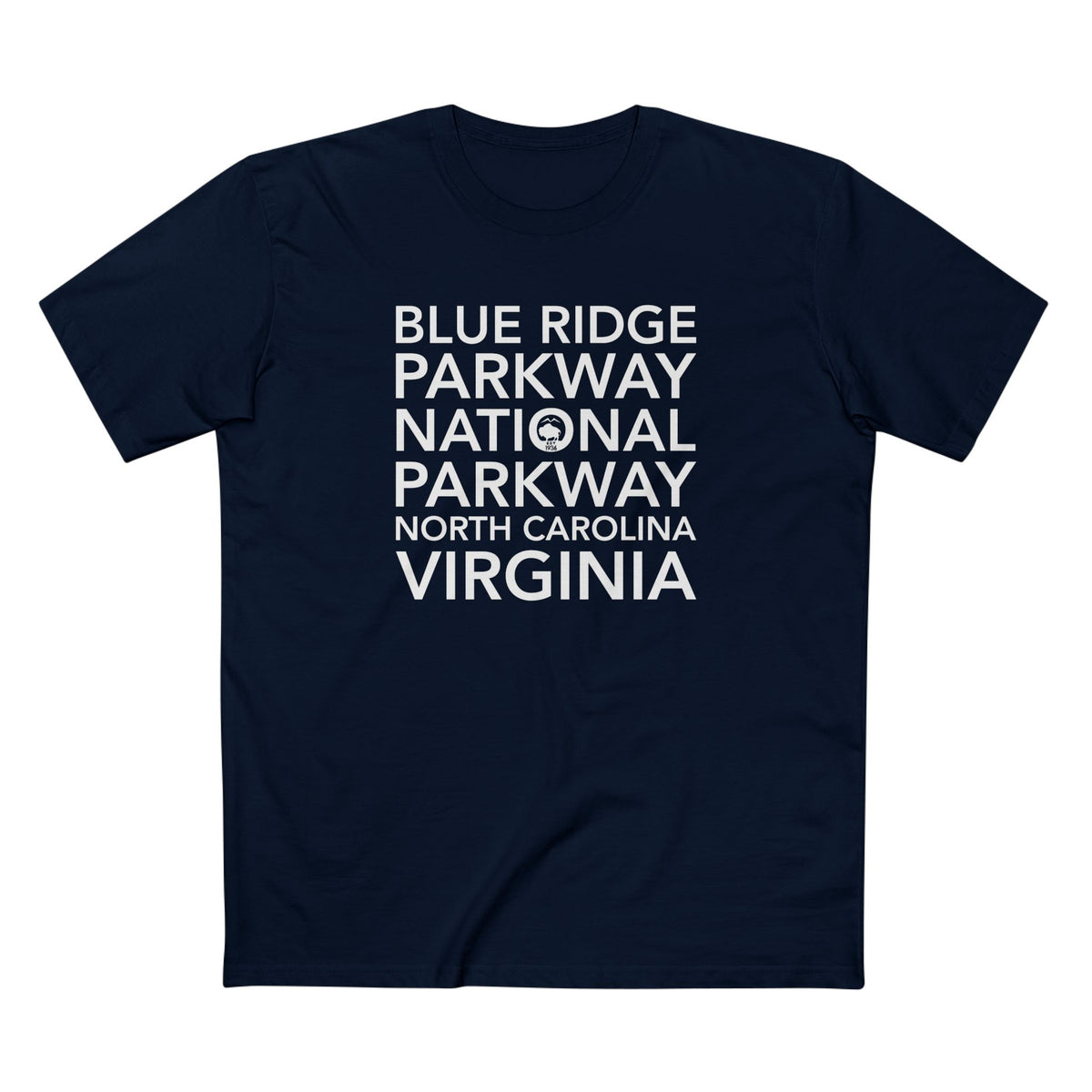 Blue Ridge Parkway T-Shirt Block Text in Navy