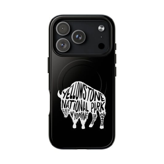 Yellowstone National Park iPhone case with MagSafe featuring bison artwork.