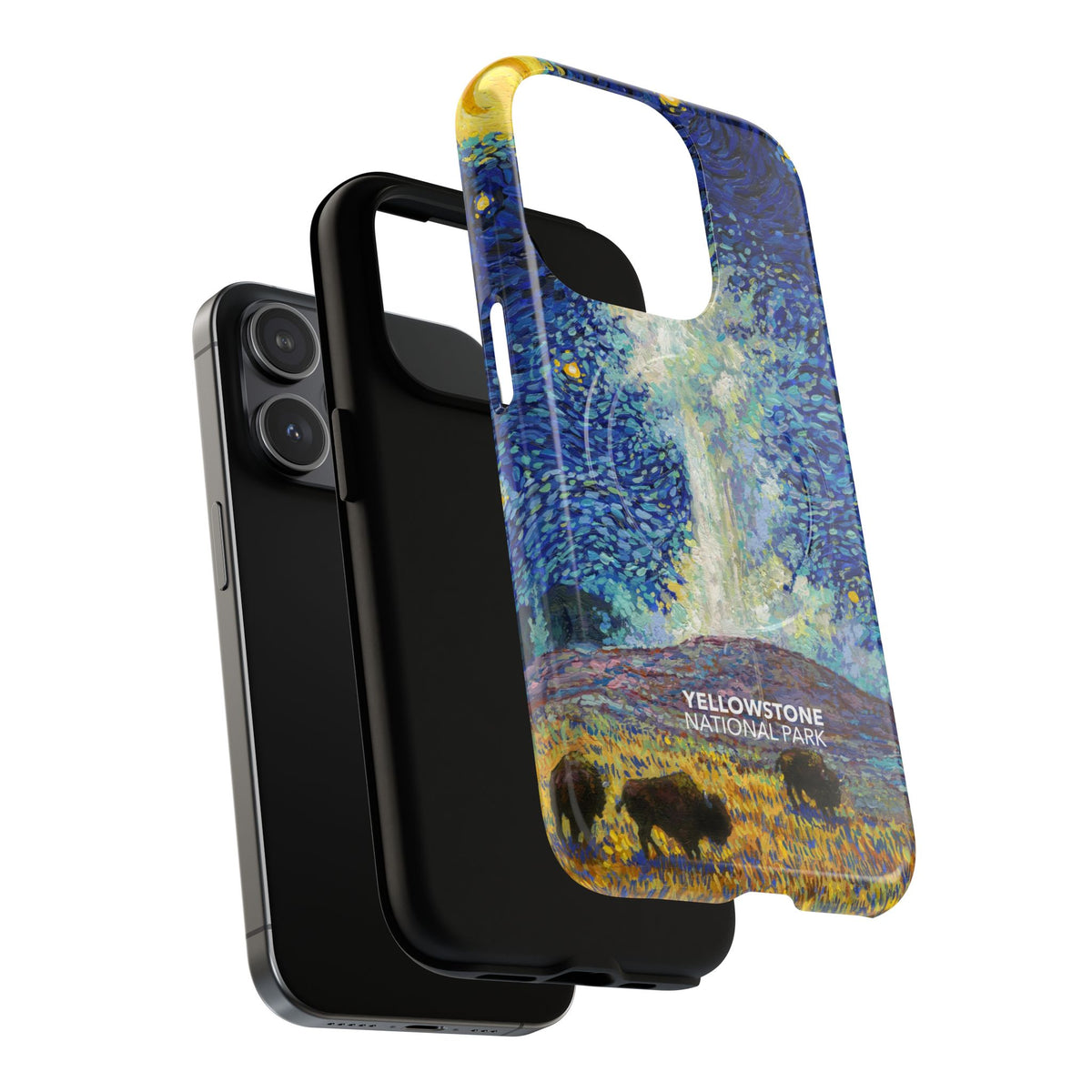 Yellowstone National Park iPhone Case with MagSafe - Old Faithful Starry Night