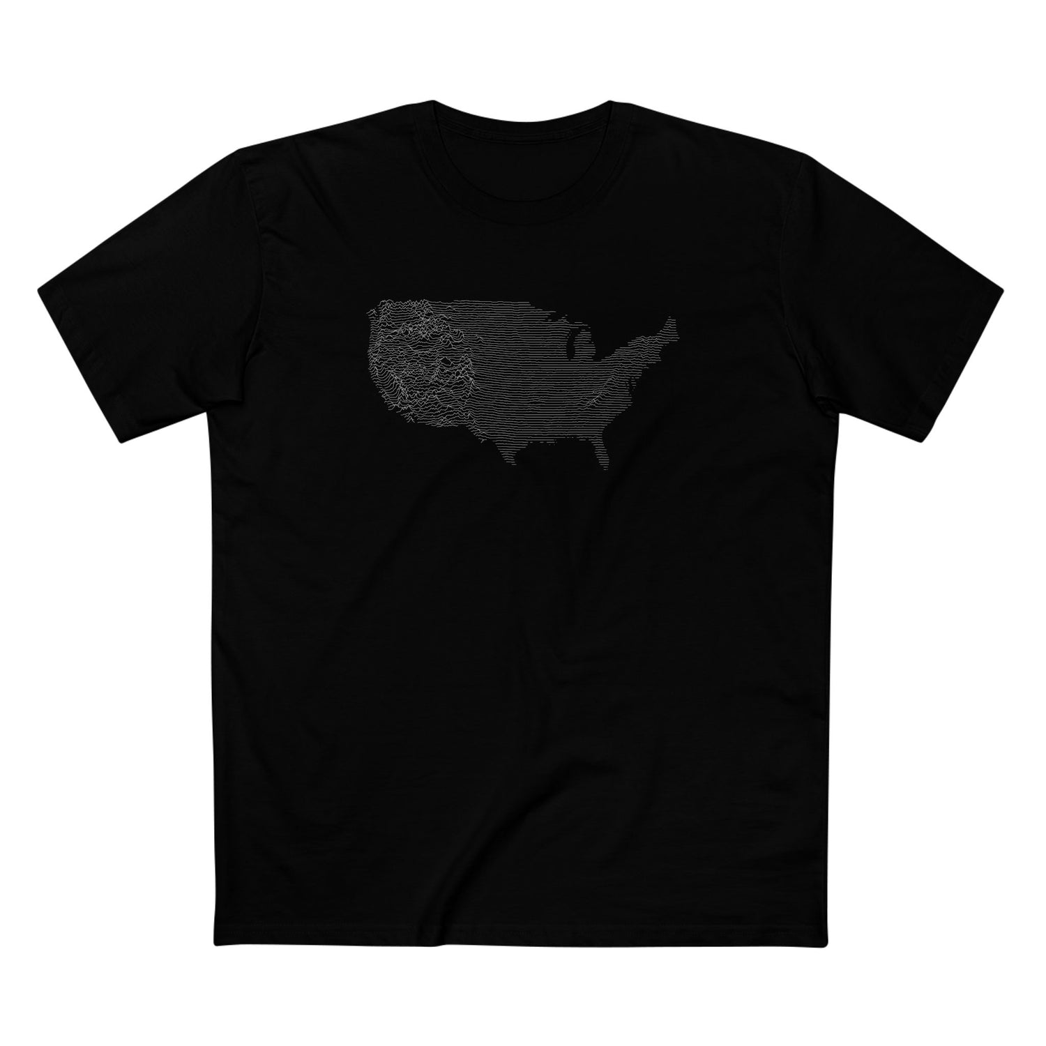 Contiguous USA T-Shirt - Topographical Lines in Black