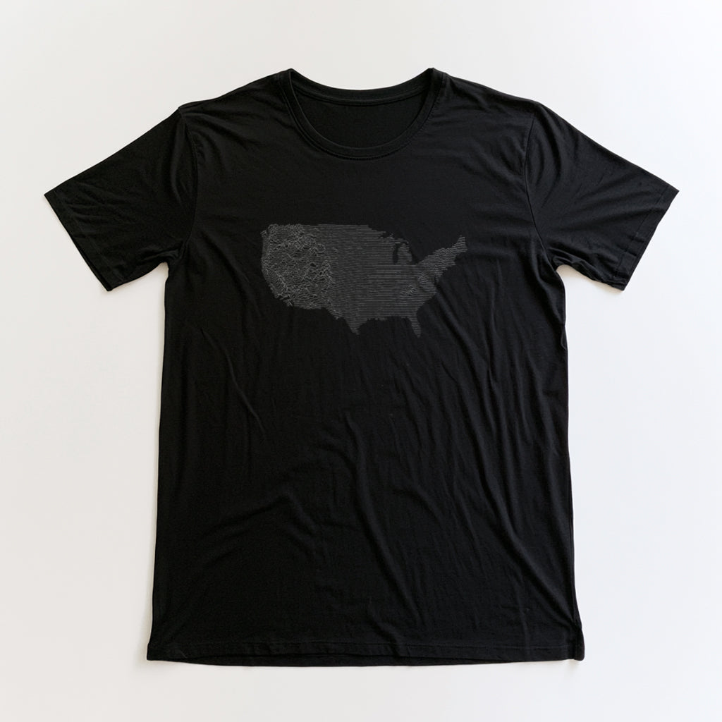 Contiguous USA T-Shirt - Topographical Lines in Black