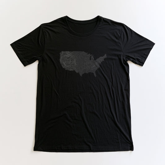 Contiguous USA T-Shirt - Topographical Lines in Black