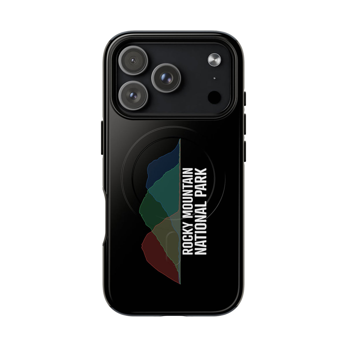 Rocky Mountain National Park iPhone case with MagSafe featuring histogram artwork.