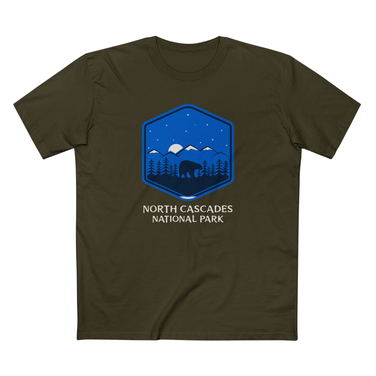 North Cascades National Park T-Shirt - Bear Graphic in Army