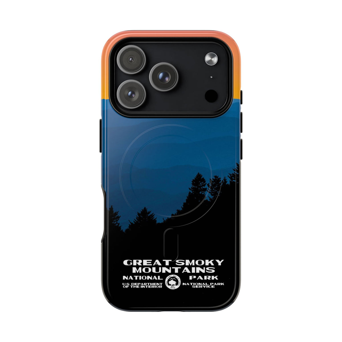 Great Smoky Mountains National Park iPhone case with MagSafe featuring WPA-inspired artwork.
