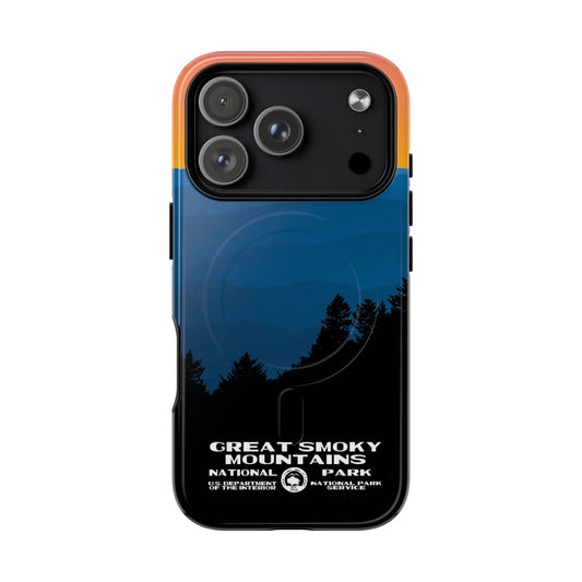 Great Smoky Mountains National Park iPhone case with MagSafe featuring WPA-inspired artwork.