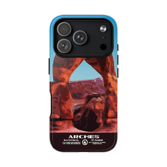 Arches National Park iPhone case with MagSafe featuring WPA-inspired artwork.
