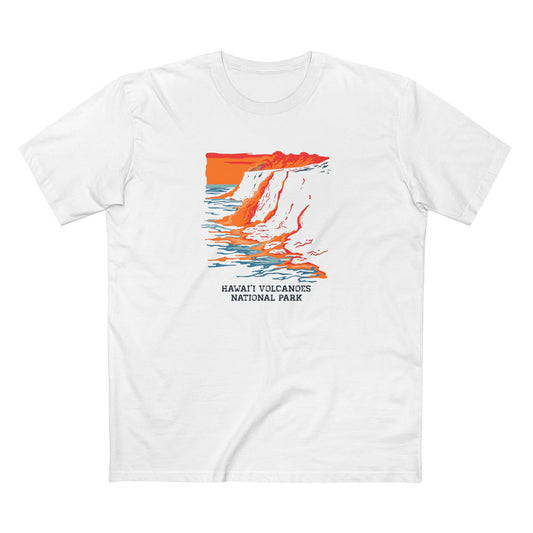 Hawaii Volcanoes National Park T-Shirt - Sea Lava Illustration in White