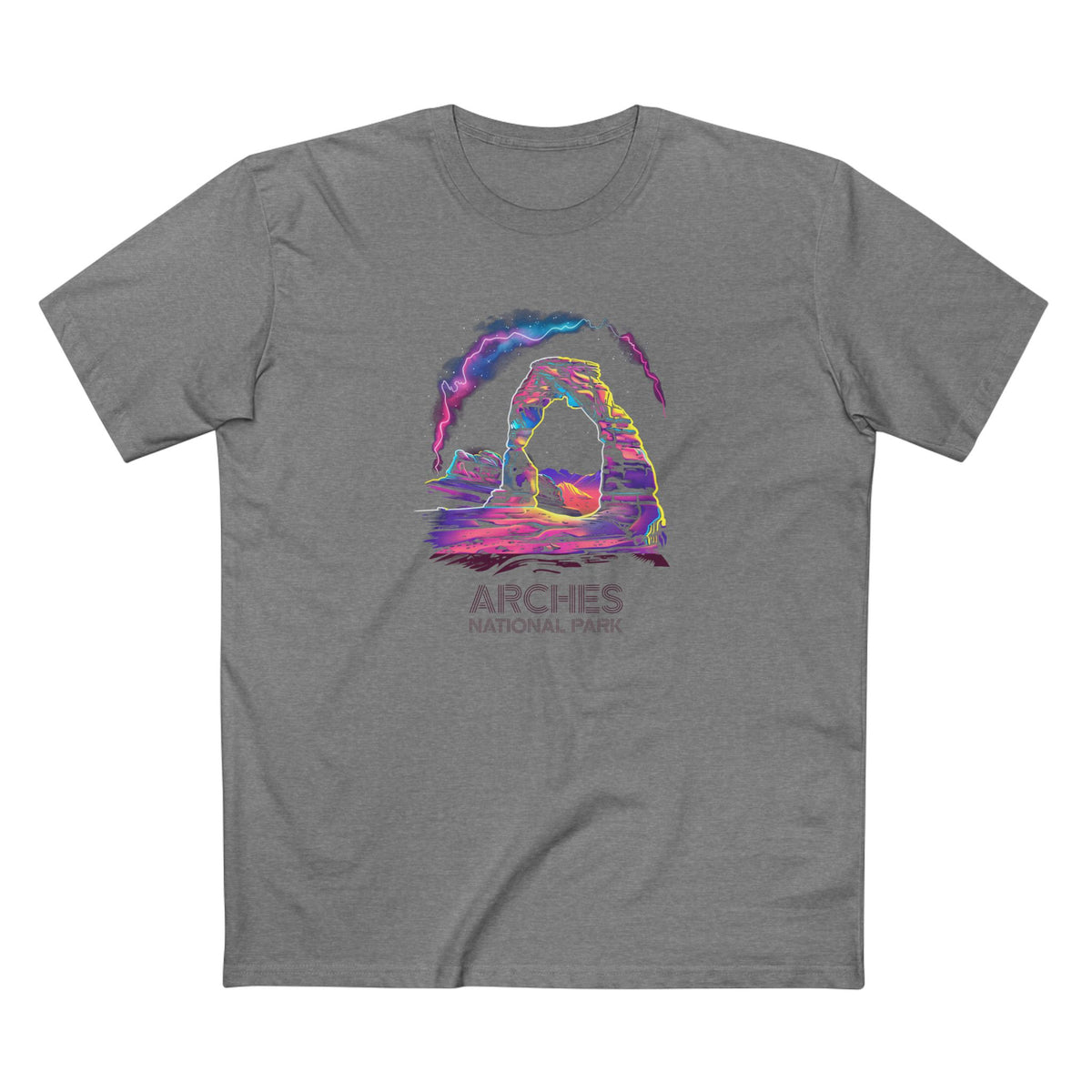 Arches National Park T-Shirt - 80s Neon Design in Athletic Heather
