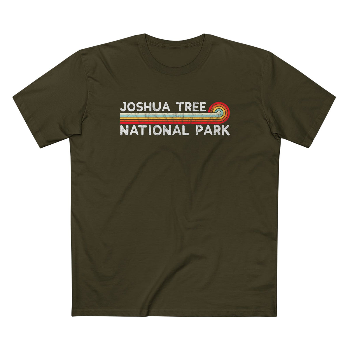 Joshua Tree National Park T-Shirt - Vintage Stretched Sunrise in Army