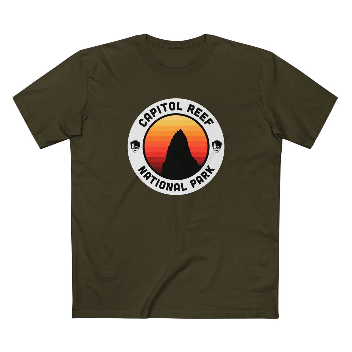 Capitol Reef National Park T-Shirt - Round Badge Design in Army