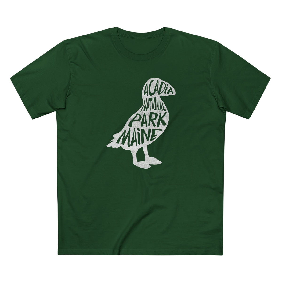 Acadia National Park T-Shirt - Puffin in Forest Green