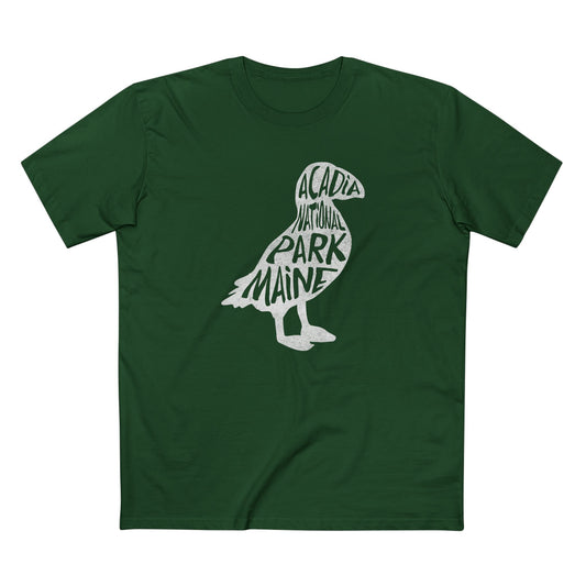 Acadia National Park T-Shirt - Puffin in Forest Green