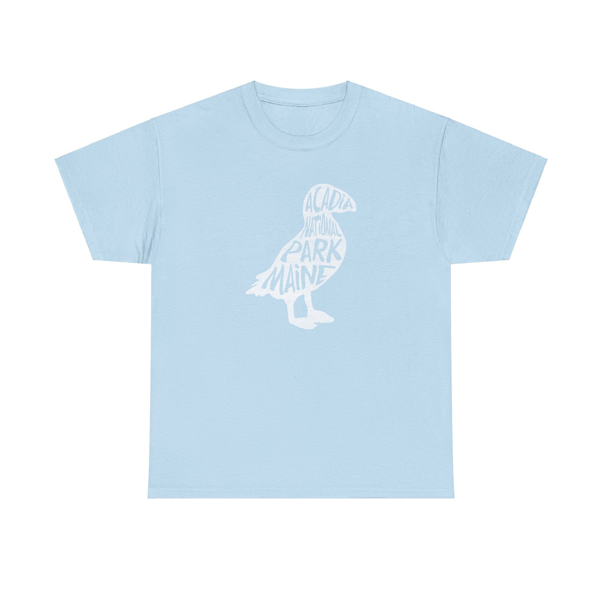 Close-up of a puffin silhouette on the Acadia National Park Women's t-shirt