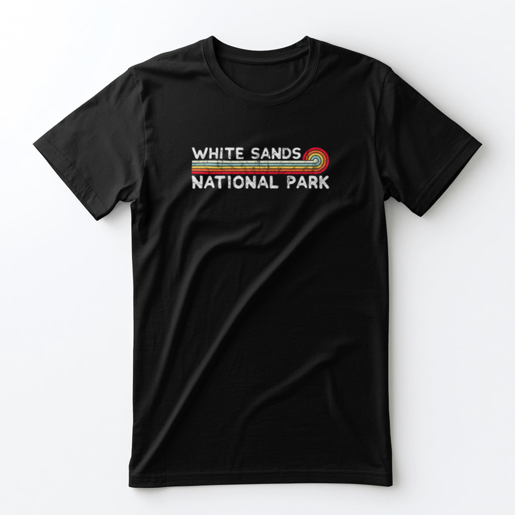White Sands National Park T-Shirt - Vintage Stretched Sunrise in Black