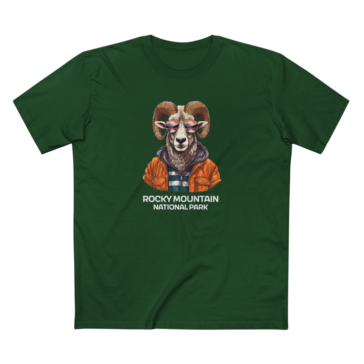 Rocky Mountain National Park T-Shirt - Bighorn Sheep in Forest Green
