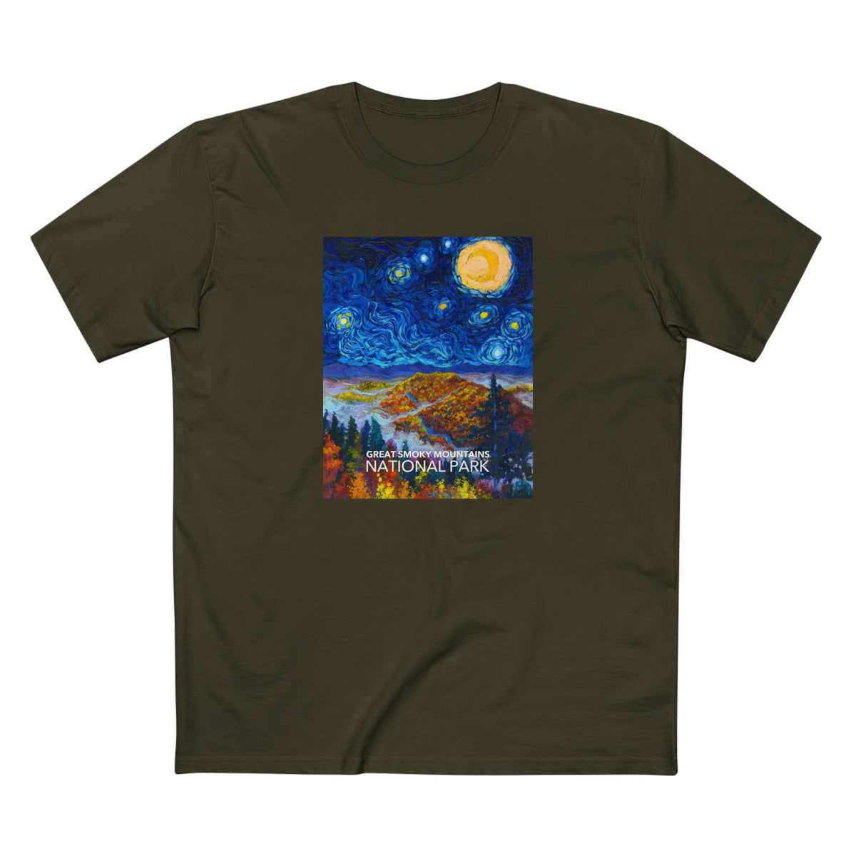 Great Smoky Mountains National Park T-Shirt - The Starry Night in Army