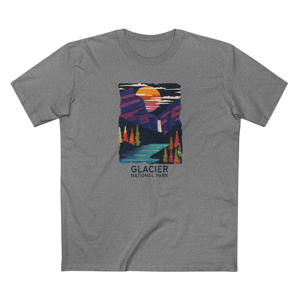 Glacier National Park T-Shirt - Waterfalls in Athletic Heather