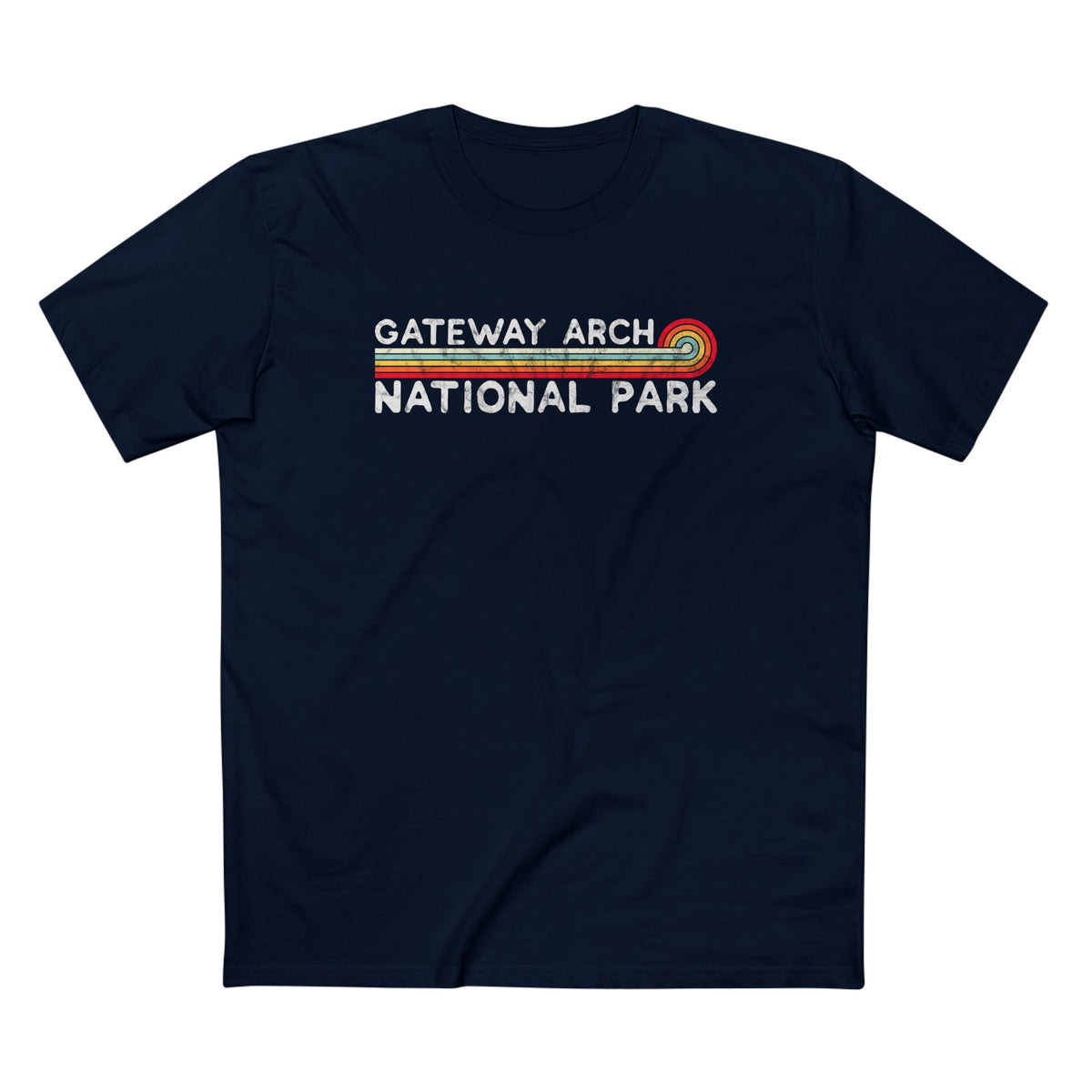 Gateway Arch National Park T-Shirt - Vintage Stretched Sunrise in Navy