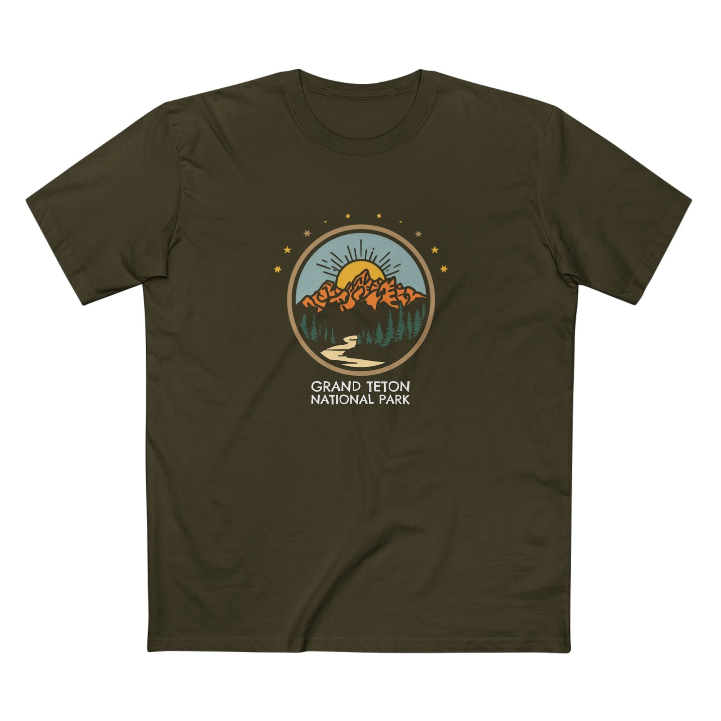 Grand Teton National Park T-Shirt - Cartoon Logo in Army