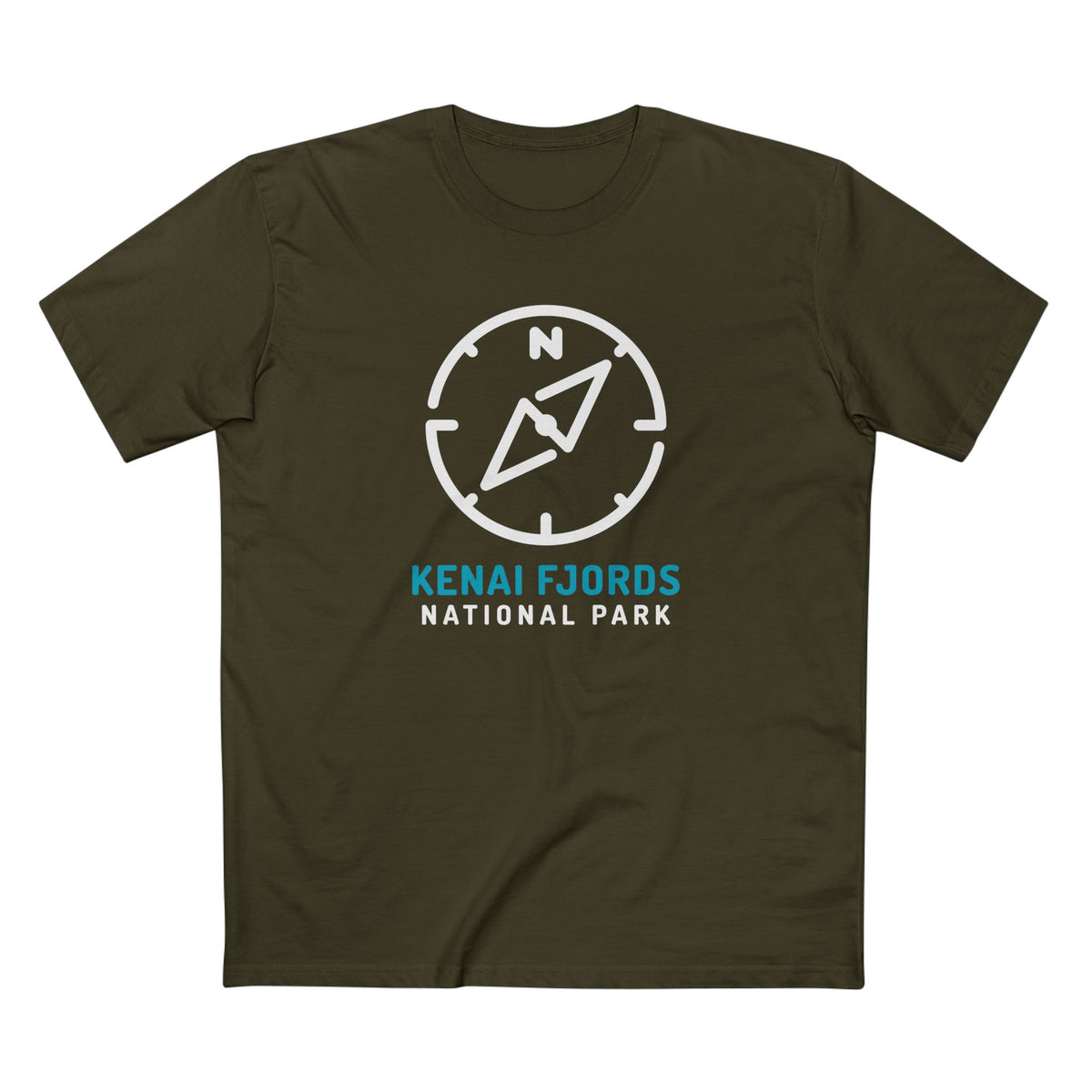 Kenai Fjords National Park T-Shirt Compass Design in Army