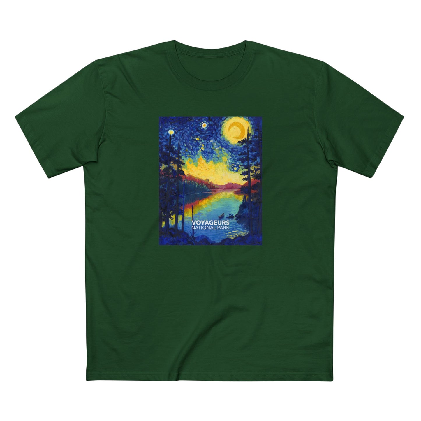 Voyageurs National Park T-Shirt - The Starry Night in Forest Green