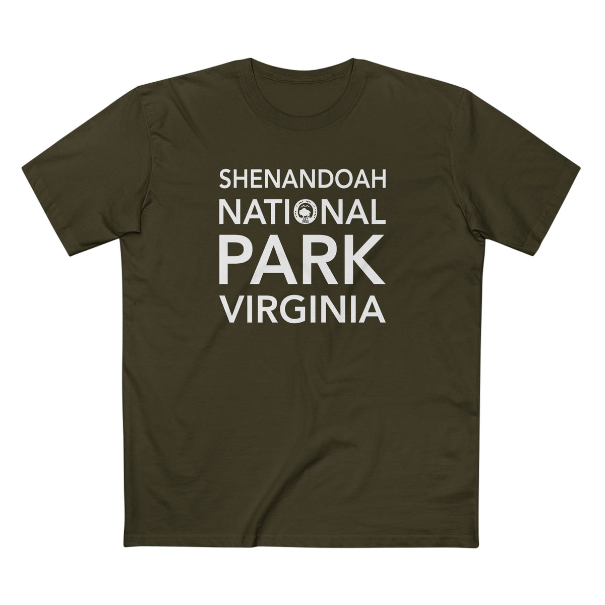 Shenandoah National Park T-Shirt Block Text in Army