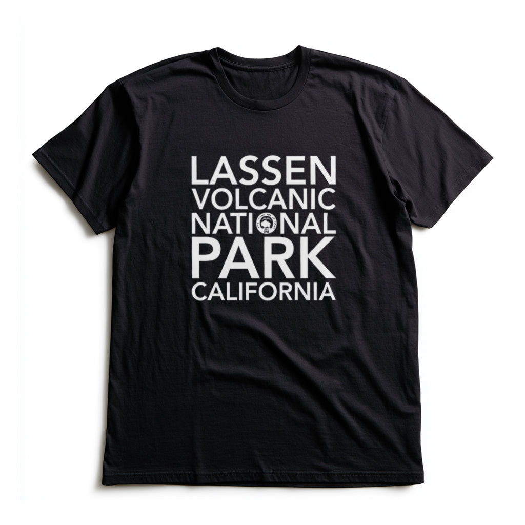 Lassen Volcanic National Park T-Shirt Block Text in Black