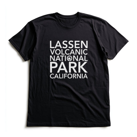 Lassen Volcanic National Park T-Shirt Block Text in Black