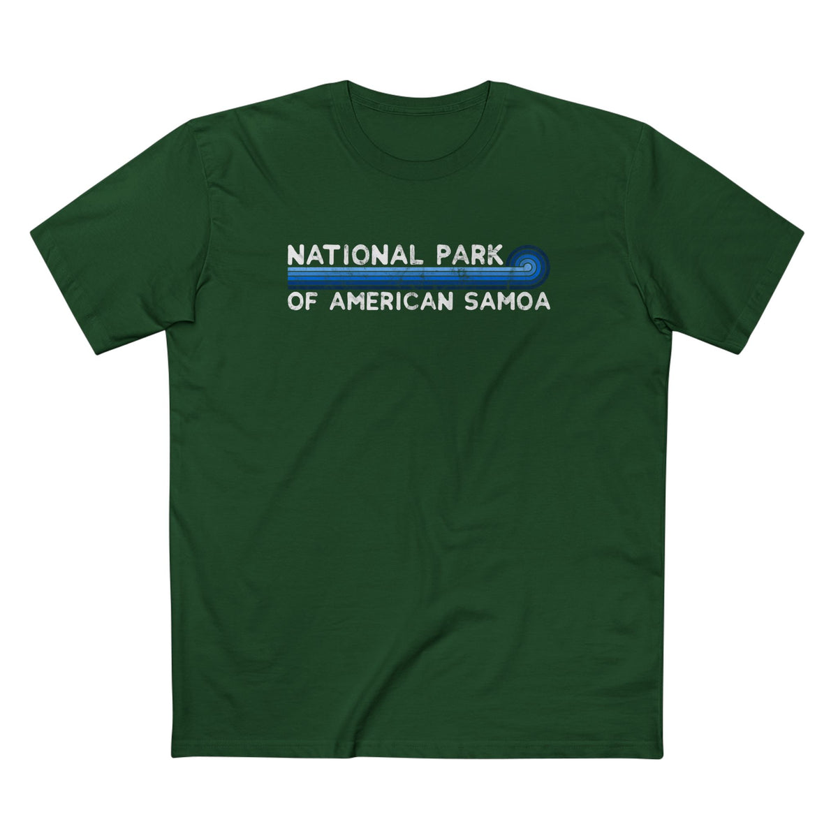 National Park of American Samoa T-Shirt - Blue Vintage Stretched Sunrise in Forest Green