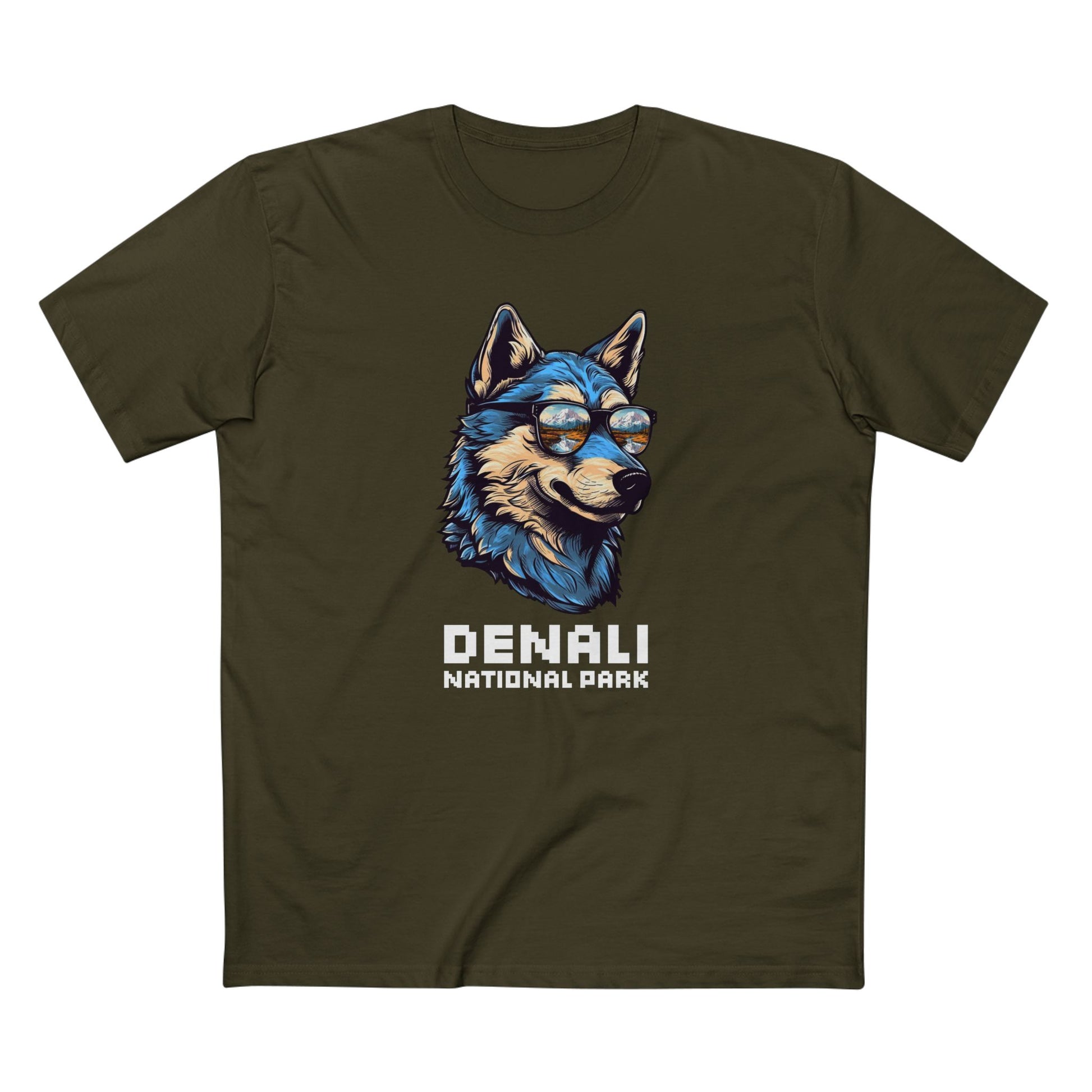 Denali National Park T-Shirt - Smooth Wolf in Army